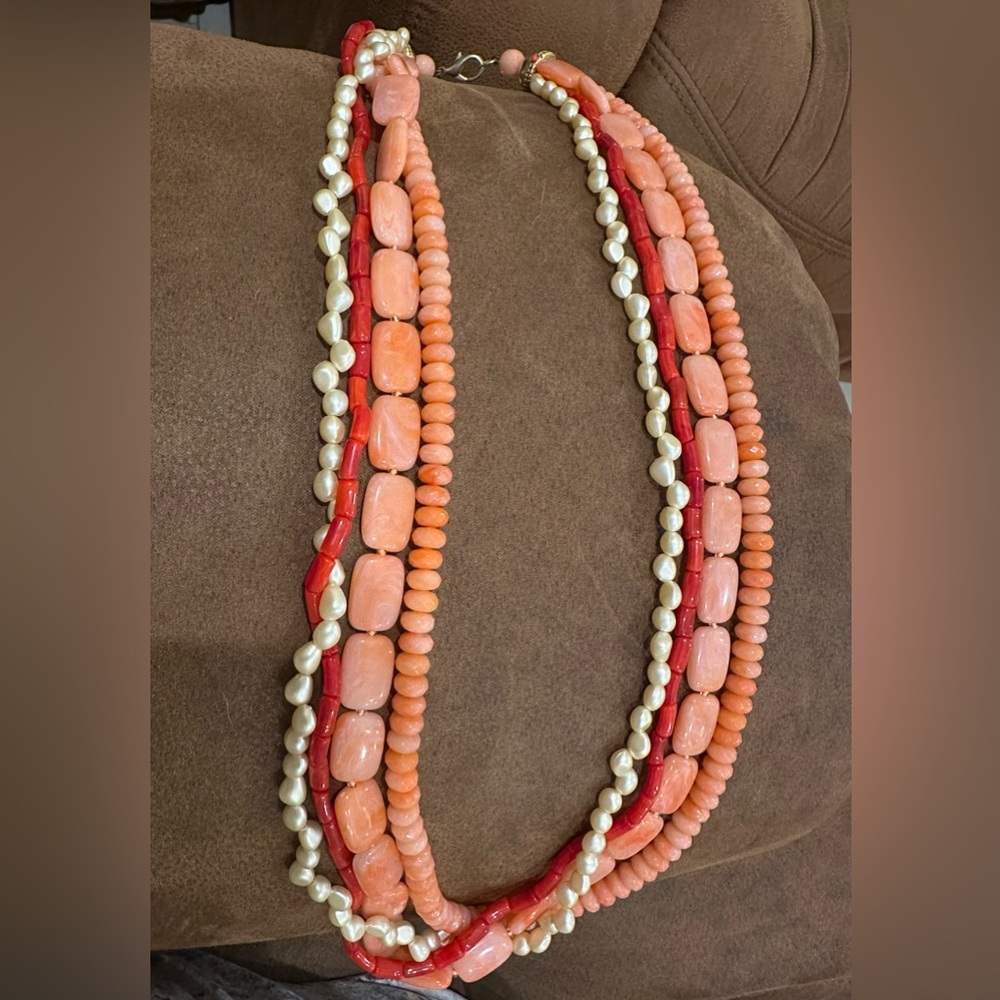 Chico’s Chunky Coral and Pearl Necklace